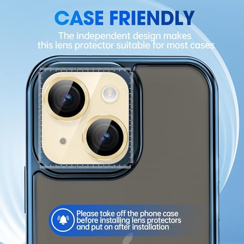 Image of Skinomi Camera Lens Protector Compatible with iPhone 15 plus [Anti-Scratch] Premium Tempered Glass Film Aluminum Alloy Lens Ring Cover, Yellow Titanium