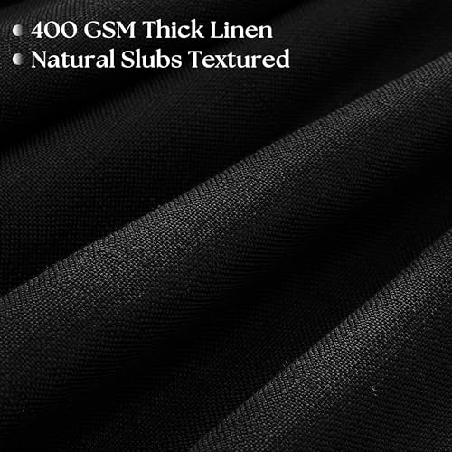 Image of Black Linen Semi Sheer Curtains 96 Inches Long for Living Room Pleated | Bedroom, Light Filtering, Textured, Burlap, Pinch Pleated, Hooks Rings, Back Tab, for Sliding Glass Door, 1 Panel, 96 Length