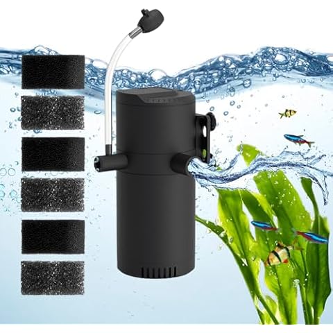 VCRAZE 2-Stage Submersible Aquarium Filter & Replacement Filter Sponges (Including 3 x Coarse Sponge & 3 x Fine Sponge) Cover