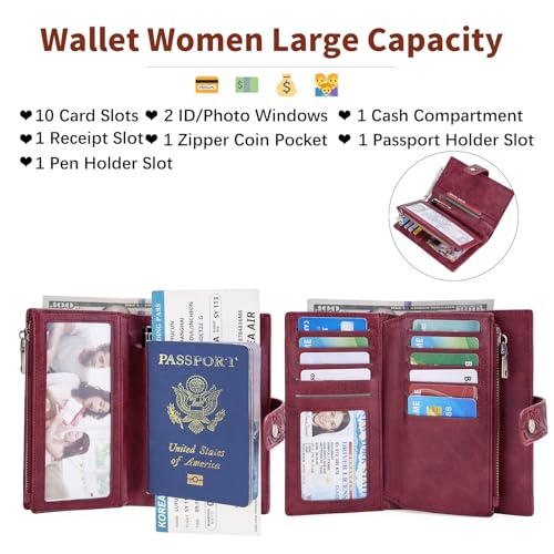 Image of GOIACII Women's Wallet RFID Blocking Leather Trifold Credit Card Holder