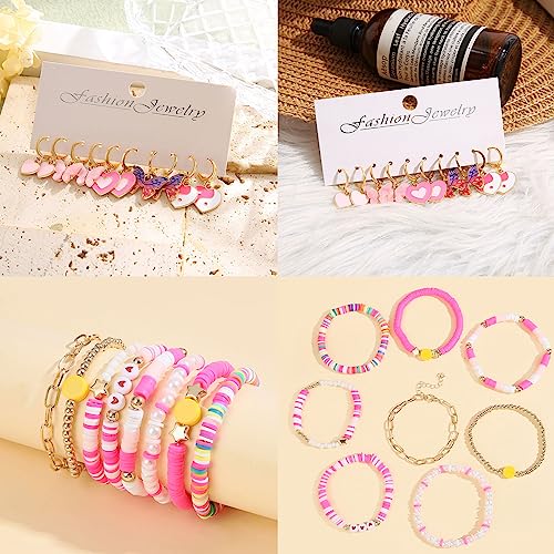 Image of Preppy Bracelets Earrings Set Colorful Beaded Clay Bracelets Stackable Preppy Bracelet Jewelry Y2K Jewelry