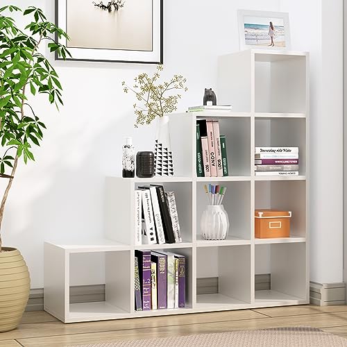 Image of Bniture 10 Tier Engineered Wood Open Book Shelf Wooden Bookshelf for Home & Study Room | Multipurpose Free Stand Book Case Storage Organizer for Living Room, Office & Home | Frosty White