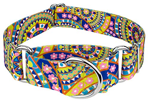 Country Brook Petz - 1 1/2 Inch Yellow Boho Mandala Martingale Dog Collar - Medium #TOP6
