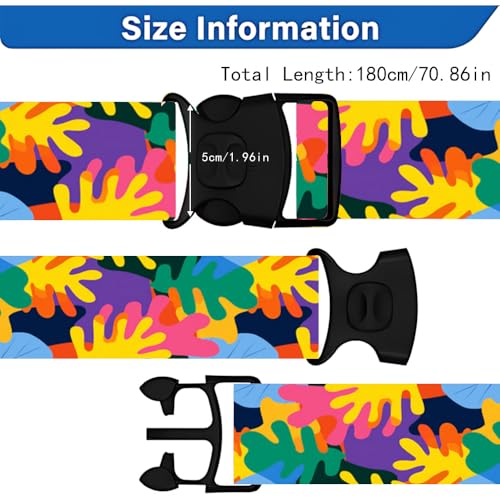 Image of 2 Pack Luggage Straps for Suitcases, Adjustable Travel Belt with Buckle, 2 inch Wide Heavy Duty Suitcase Straps for Summer Vacations, Artistic Tropical Leaf Pattern, Travel Essentials, Multi