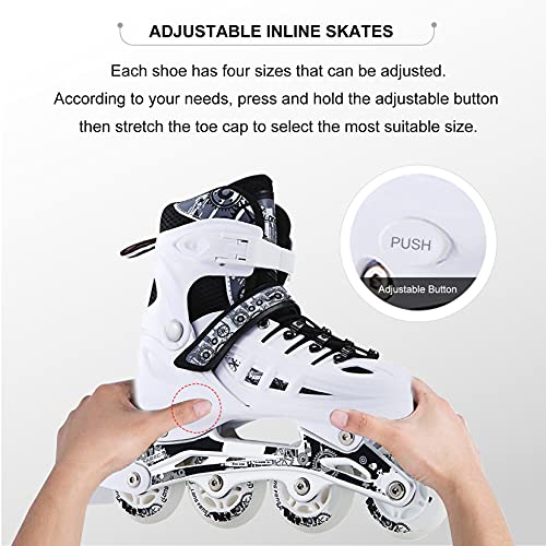 4 Size Adjustable Inline Skates For Kids And Adults Men And Women Inline Roller Skates With Light Up Wheels，Beginners Boys And Girls Blades Pu Mesh White #TOP6