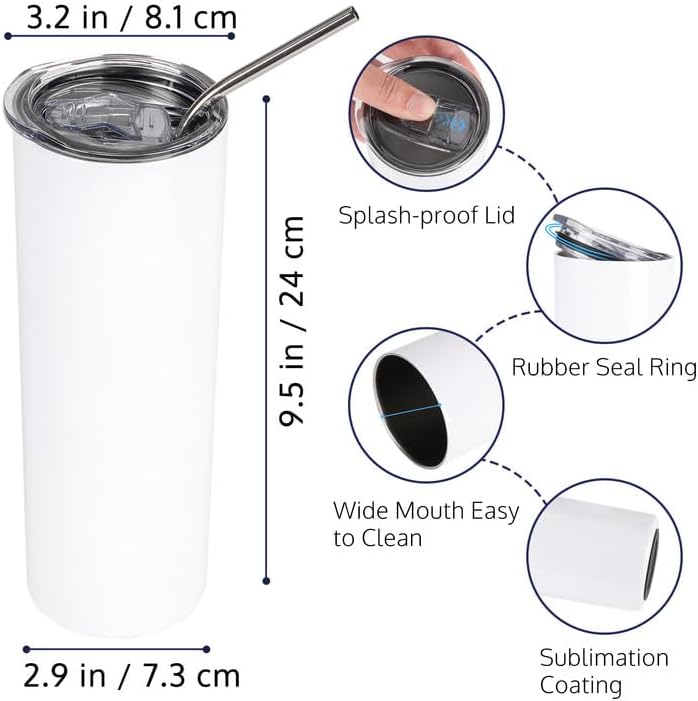 OFFNOVA 30 OZ Sublimation Tumblers Blanks 4 Pack Skinny White Tapered Stainless Steel Tumbler with Lids and Straws for Tumbler Press Machine - Image 2
