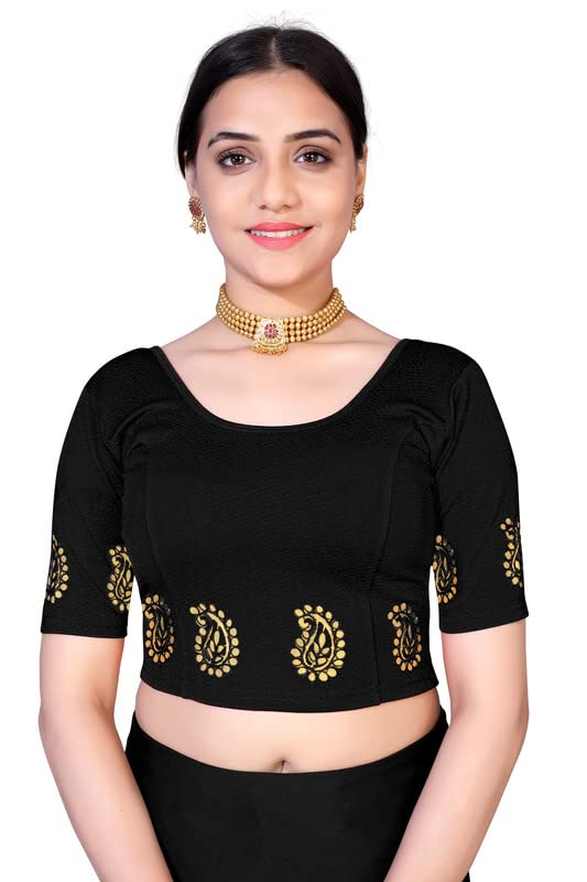 TheWowFactor Round Neck Readymade Stretchable Elbow Sleeve Blouse for Women-picture-59