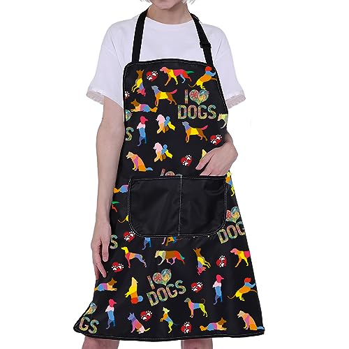 BNQL Cute Dog Apron - Waterproof & Cooking Apron for Dog Groomer & Trainer Gifts, dogs make me happy apron