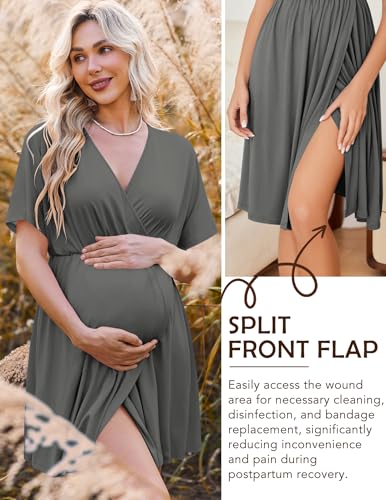 Image of Ekouaer 3 in 1 Labor and Delivery Gown for Hospital Short Sleeve Maternity Nursing Dress Nightgown Postpartum Sleepwear