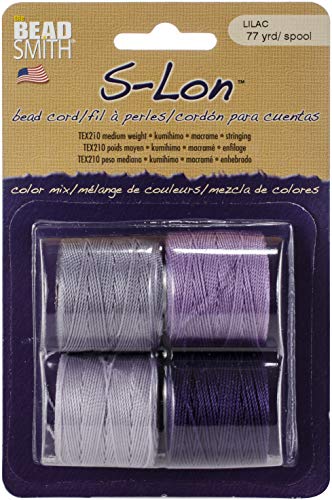 The Beadsmith S-Lon Bead Cord – .5 mm Twisted Nylon Cord for Stringing, 4-Pack, Lilac Mix, TEX210, 77 Yards per Spool