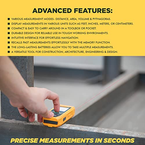 Image of Fluke 405 50mtr Digital Laser Distance Meter Tape with Free Carry Case Large LCD Display Rechargable Battery IP65 Dust & Water Resistant for Distance Area and Volume Measurement (1 Year Warranty)