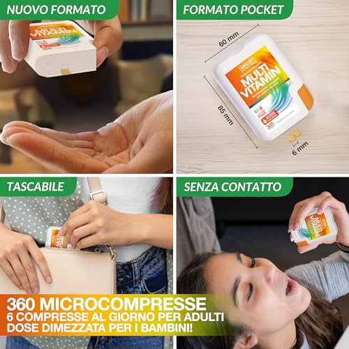 Multivitaminico Completo, Integratori Stanchezza, 360 mini compresse masticabili. Multivitaminico, complesso di Vitamine ad ALTO DOSAGGIO ideale per donna, uomo e bambino. Multivitamin, Agocap - 3