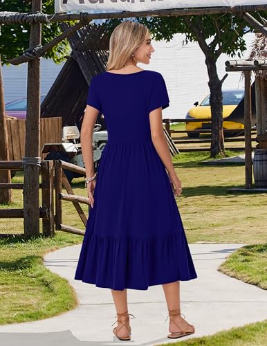 Image of Zeagoo Women Summer Midi A Line Dress Short Sleeve Casual Flowy Tiered Beach Long Sundress with Pockets 2026 Vacation Travel
