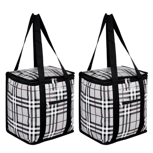 Image of Kuber Industries Lunch Bag|Lunch Bag for Office, College, Adults|Reusable|Front Pocket|Check Pattern|Pack of 2|Gray