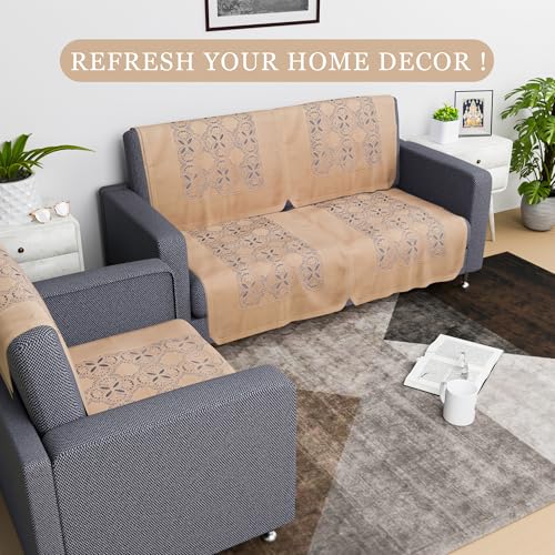 Image of Kuber Industries | 2+1 | Net Sofa Slipcover | Couch for Hall | | for Living Room | Self Flower New Jersey | Golden