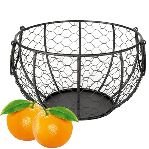 Famhouse, cestino portaoggetti per uova, rotondo, in filo metallico, piccolo, in metallo, per raccogliere uova, decorazione rustica, organizer per uova, grande cestino portaoggetti per cucina