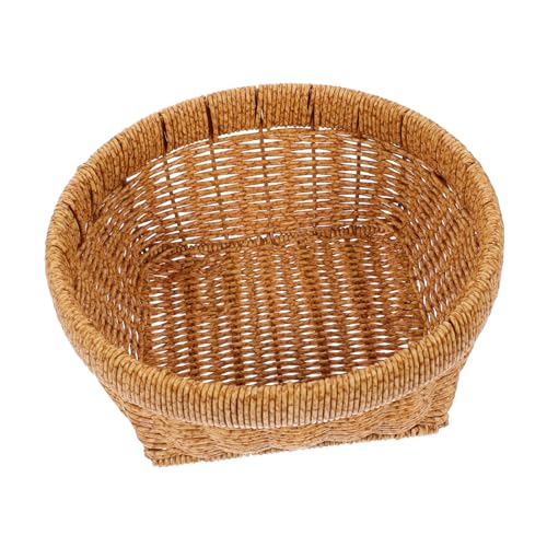 WATIIFUFU Cesta de Ratán Sintético Mediana para Frutas y Huevos Cesta Tejida de Escritorio Multifuncional para Almacenamiento y Decoración del Hogar