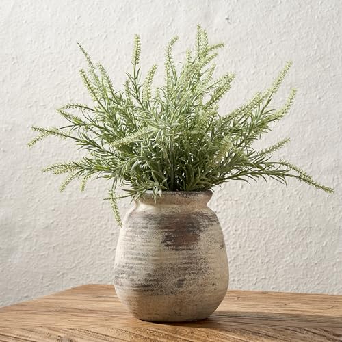 SIDUCAL Ceramic Rustic Vase, Whitewashed Terra Cotta Vase, Distressed Farmhouse Décor, Pottery Decorative Flower for Home Decor, Table, Living Room Decor, Shelf, Mantel, 7.3 Inch, Terra