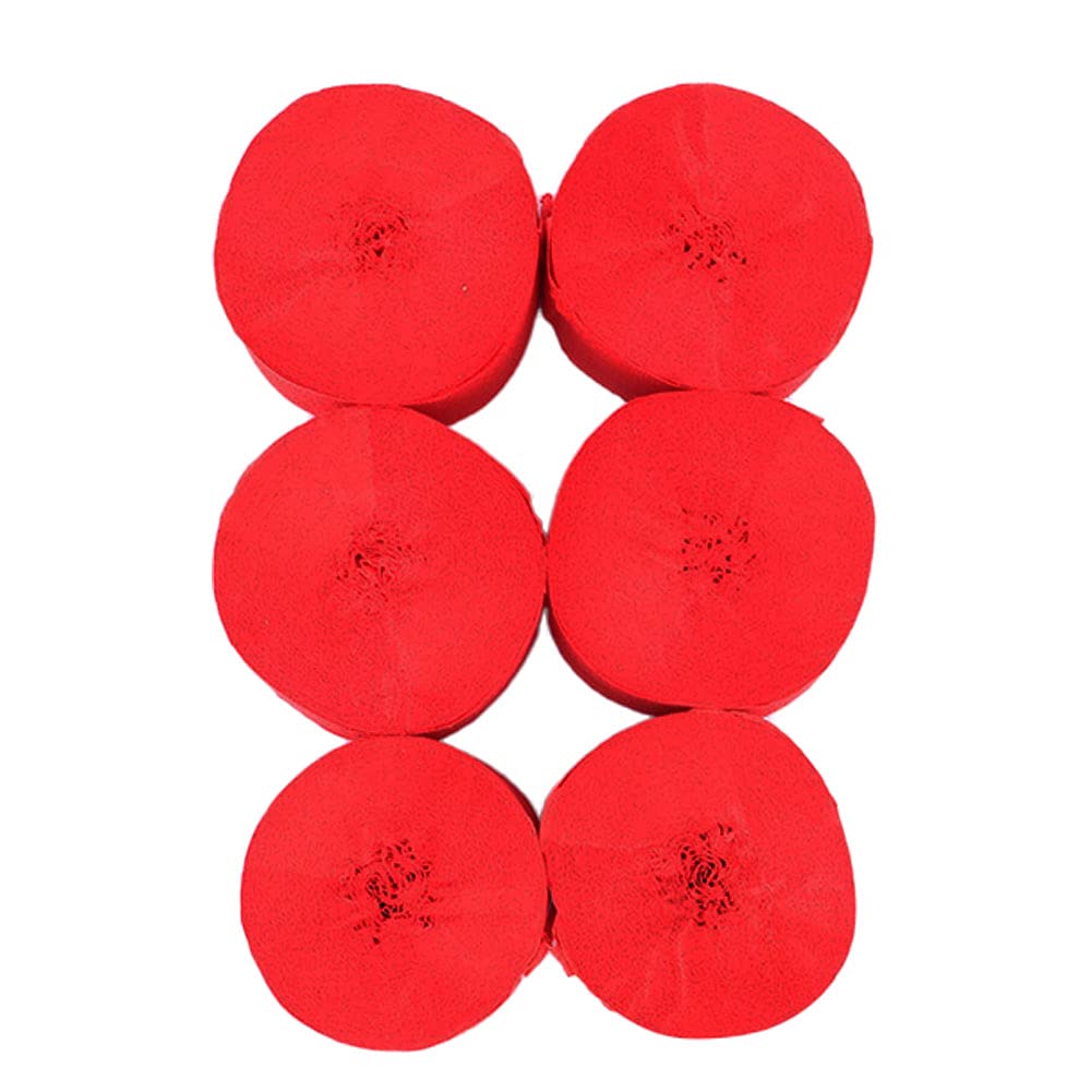 Ancllo Red 6 Rolls 4.5Cm X 25M Crepe Paper Party Streamers, Streamers Backdrop Hanging Decorations For Birthday Party, Wedding And Festival Decorations,