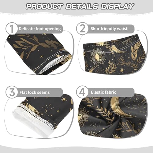 Golden Moon Sun Leaves Girls Leggings Ultra Soft Compression Yoga Gym Pants for Kids 4-10T3