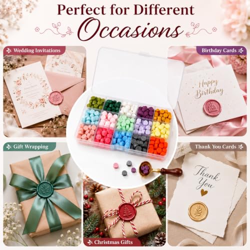 Image of CURATED CART Wax Seal Beads Kit 300 Pieces- 15 Colors Sealing Wax Beads with Organizer Case, Wax Stamp Beads for Wedding Invitations, Envelope Seals, Gift Wrapping, Card Making & DIY
