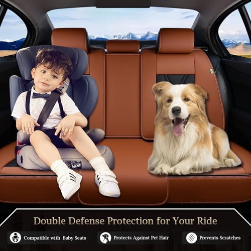 Image of FLORICH Rear Seat Covers Leather Car Seat Covers Waterproof Back Seat Cover Automotive Seat Covers Universal Seat Cushion Protector for Most Cars Trucks SUV-Brown&Black