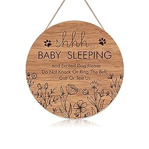Funny Baby Sleeping Hanging Sign Plague, Do Not Knock Or Ring The Bell, Round Wooden Door Hanger for Baby Room, Nursery, Kindergarten, Bedroom, Door Knob Decor (12x12inch)