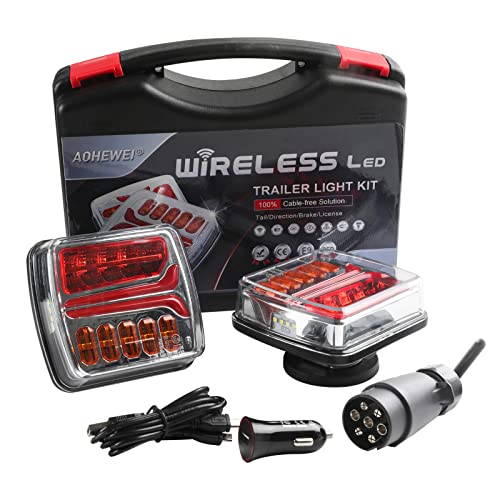 AOHEWEI Feux arrière de remorque sans fil LED Feux arrière de camion magnétiques sans câble 12 V approuvés ECE avec prise 7 broches pour remorque, camion, caravane ou camion Cover