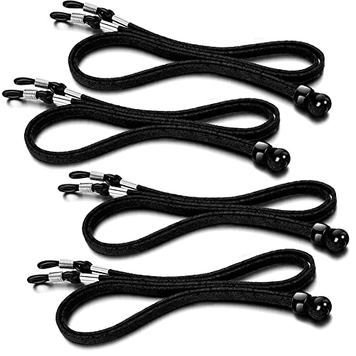 HGDGears Cadena de correa de gafas de 4 piezas, soporte de gafas de sol ajustable, retenedor de gafas, cadena de gafas de sol para decoración y deportes, Negro+negro+negro+negro, Talla única