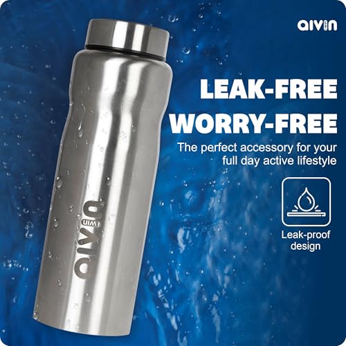 Image of Aivin Iceland Stainless Steel Water Bottle | Leak proof & break-proof | Lid is sealed by a silicone ring | Best Usage for Office /School /College /Gym /Picnic /Home /Fridge |1 Litre | Silver (Iceland)