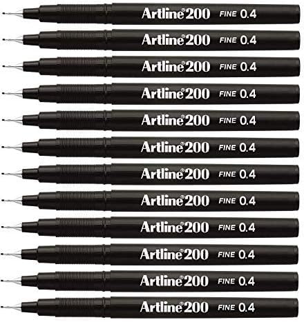Artline 200 Fineliner Pen Water-based Ink 0.4mm Tip 0.4mm Line Black Ref A2001 [Pack of 12]
