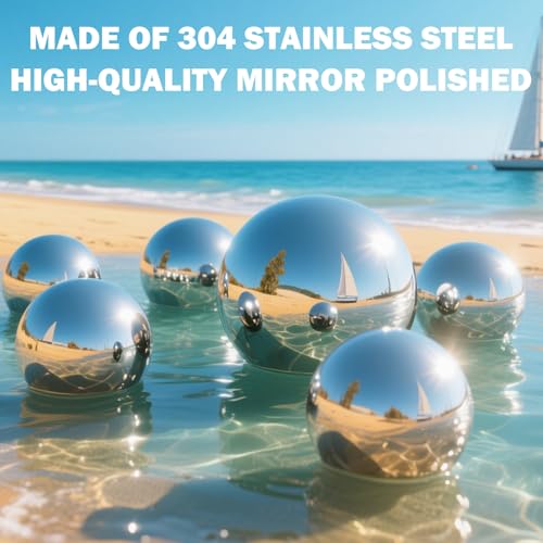 Ekukeon 6 Stück Edelstahl Gartenkugel, Dekokugel Schwimmkugeln Silber, Schwimmkugeln für Miniteich, Metall Hohlkugel für Dekobrunnen(2cm*3+4cm*2+6cm*1)