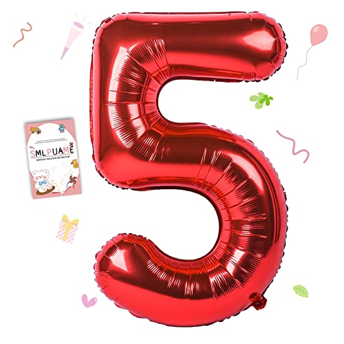 Image of 40 inch Number Balloon 0-9 Red Large Number 5 Balloons,Digital Balloons for Birthday Party Celebration Decorations Supplies, Helium Foil Number Balloons for Wedding Anniversary