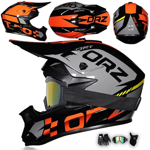 MODRYER Casco De Motocross Casco MTB Jóvenes Adultos Casco Integral Moto con Gafas Máscara Guantes, Hombre Mujer Casco Descenso para MX Enduro Quad ATV Off Road BMX Scooter,Black-M