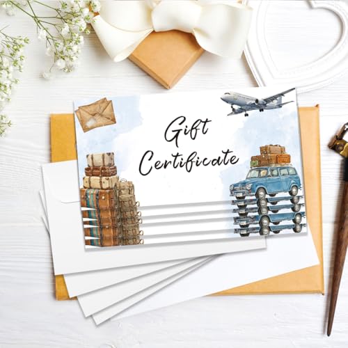 Doodlream 40 Set Geschenkkarten Zertifikate mit Umschlägen 17 x 8.5cm Blankokarte mit Reisemotiv für Familie und Freunde Gutscheine für Business Restaurants Spa Beauty Makeup Friseursalon