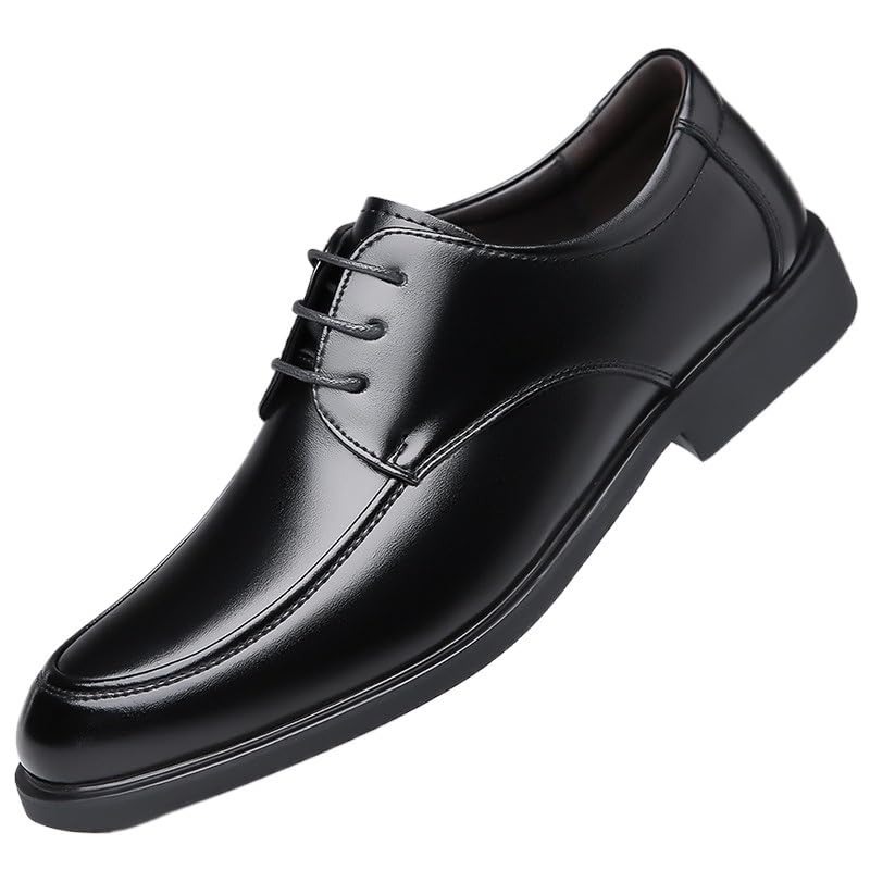 Formal Shoes for Men Lace Up Round Toe Leather Apron Toe Shoes Rubber Sole Non Slip Block Heel Anti-Slip Low Top Classic Men's Casual Dress Shoes