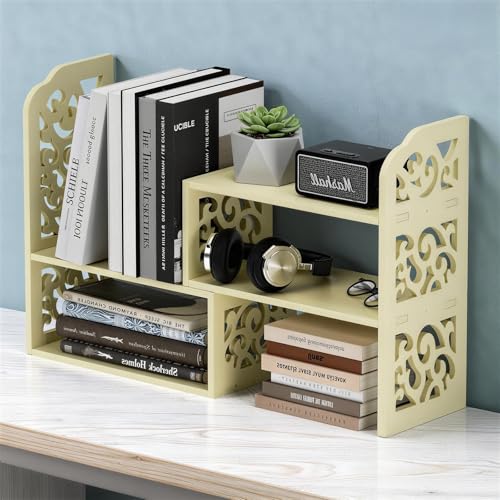 Image of YGYQZ Adjustable Desktop Organizer Shelf - Space-Saving Desk Shelves & Desktop Bookshelf for Office, Home & Dorm - Sturdy PVC Desk Book Organizer with Non-Slip Feet, Easy Assembly