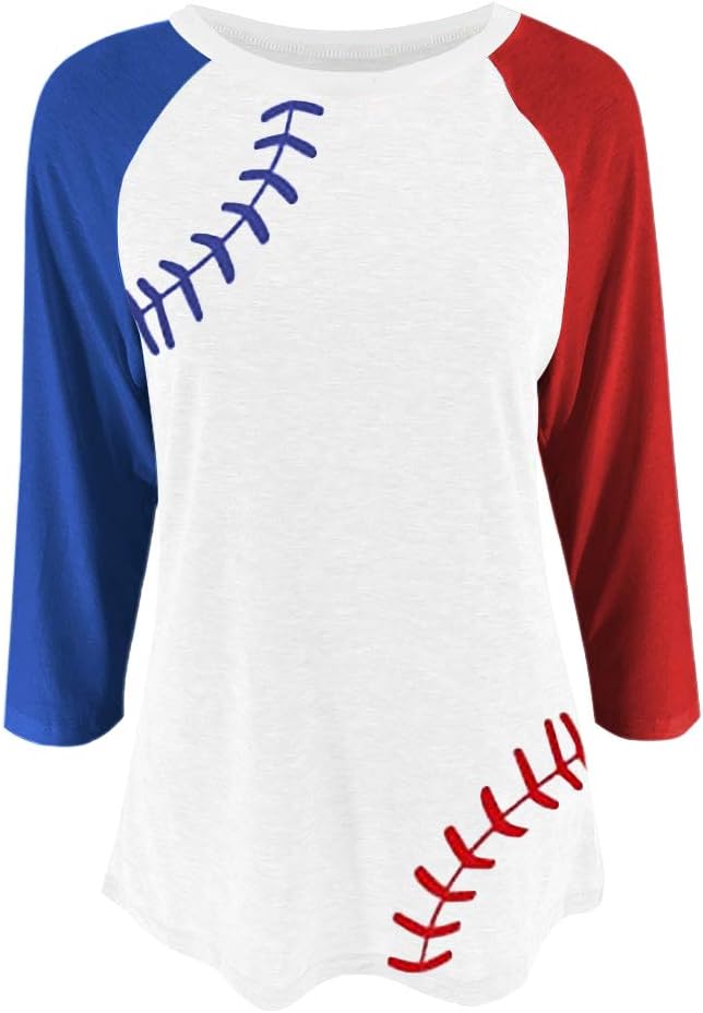 ETATNG Womens Raglan Shirts 3/4 Sleeve Baseball Tee Round Neck Patchwork Casual Blouse Tops - Image 3