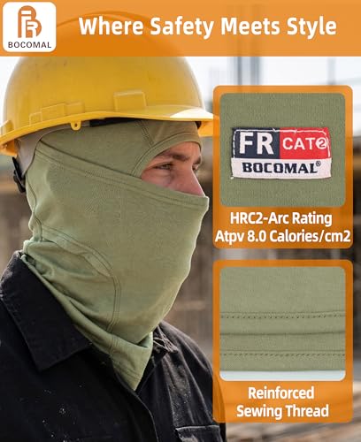 Image of BOCOMAL FR Face Mask Flame Resistant Balaclava 5.5oz Lightweight Arc Rated Helmet Liner Covering Hood for Welding