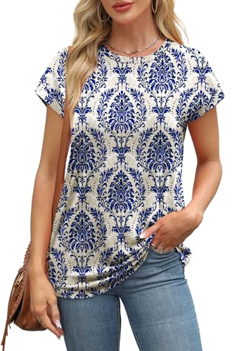 Image of Alaroo Womens Summer Tops Short Sleeve Shirts Crew Neck Cute Trendy Tunic Blouses (S-3XL)
