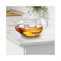 Vista 1 de Sun's Tea Tetera de vidrio de borosilicato ultra transparente de 22 onzas (20.3 fl oz) con infusor de vidrio transparente, para té suelto, té