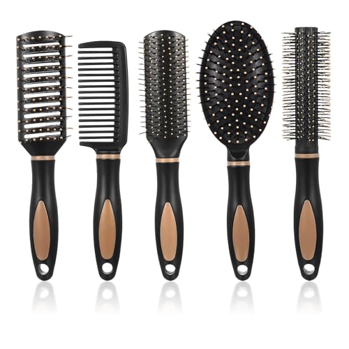 5 PcsBrosse Cheveux Anti-nœuds, Brosse à Cheveux Poils pour femmes et hommes, Brosse Demelante antistatiques ventilés pour femmes et hommes, mouillés et bouclés, salon et maison