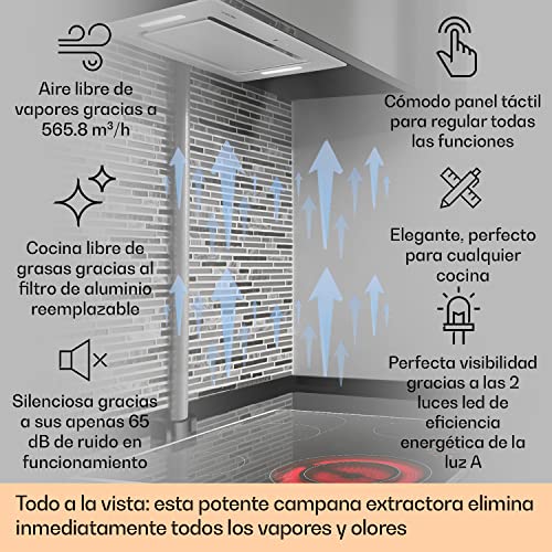 Klarstein-Hektor-Eco-Campana-extractora-52-cm-Encastrable-Extraccion-max-de-566-mh-200-W-3-potencias-Temporizador-Control-tactil-LEDs-Parte-inferior-de-cristal-Acero-inoxidable-Blanco
