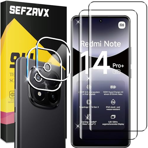 SEFZAVX Schutzfolie für Xiaomi Redmi Note 14 Pro Plus 5G für Panzerglas [2+2 Stück] Panzer Schutz Glas + 3D Kameraschutz 9H Härte Panzer Anti-Kratzen HD Glas Folie