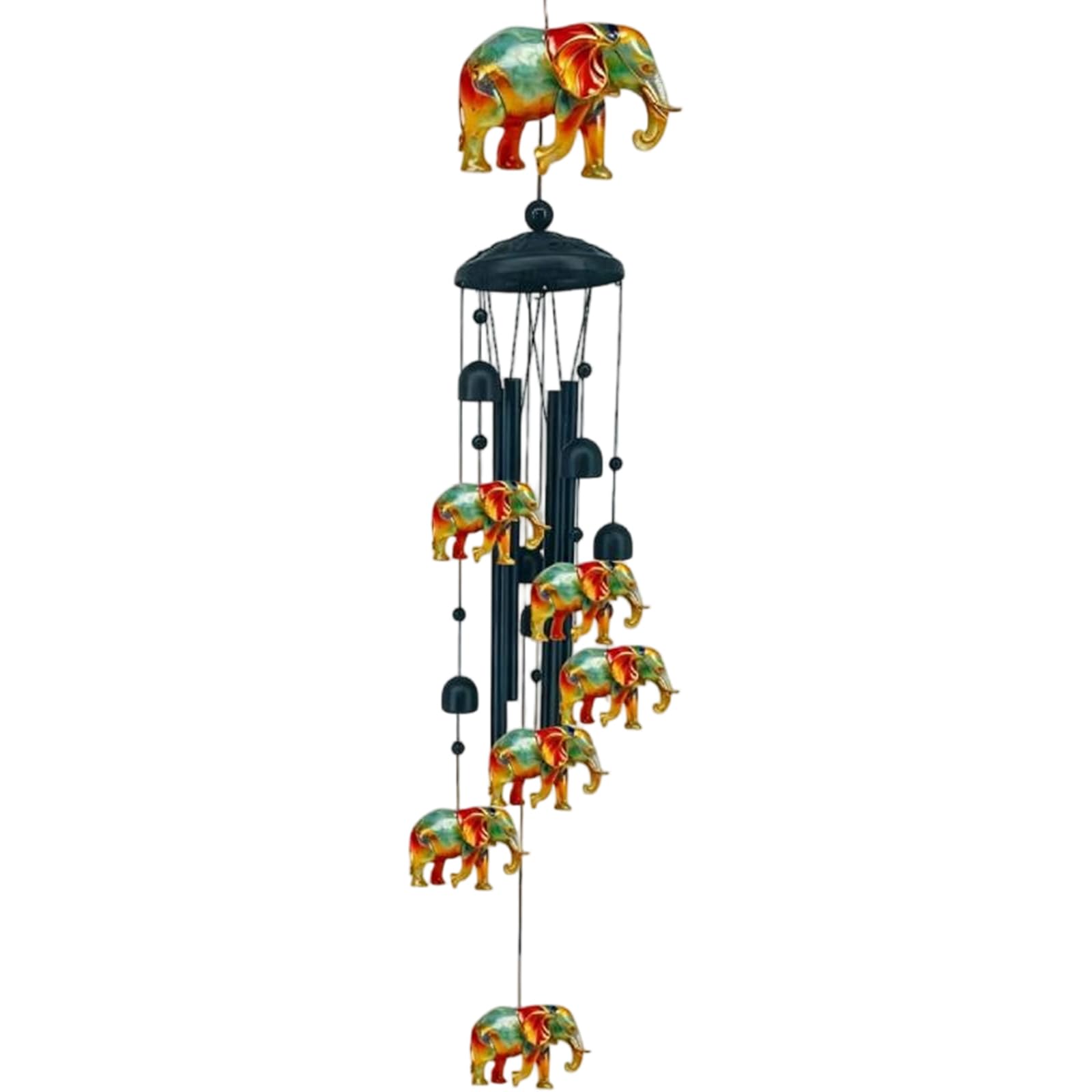 36.22 Inch Vintage Painted Animal Wind Chime with Bells (Elephant)