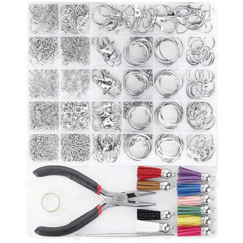 740PCS Silver Keychain Making Kit including Keychain Clip Jump Rings Lobster Claw Clasps Pliers Tassels Charms for Key Chain Crafts DIY Jewelry Making Supplies by WANGLINKX - Used condition - CA$5.68