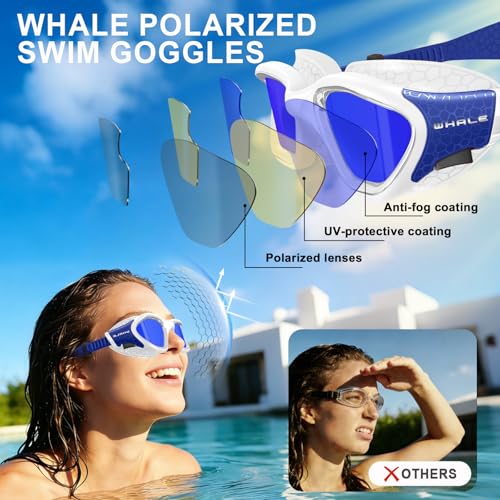 Image of Whale Swim Goggles Polarized Anti-Fog Lenses, Unisex | 100% UV Protection | Anti-Fog Goggles High Definition, Wide-Angle View