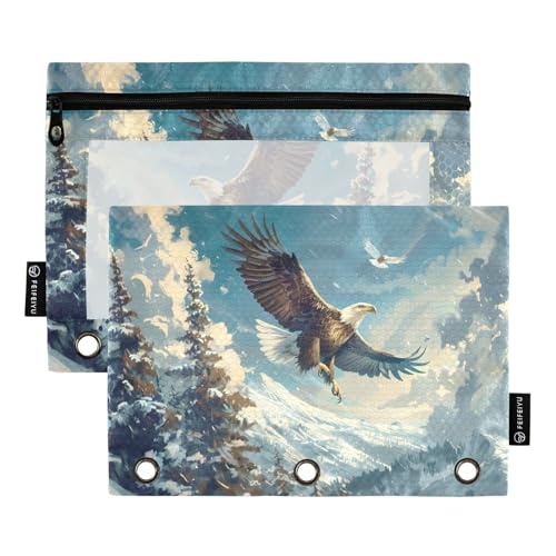 Eagle Vintage Pencil Pouch for 3 Ring Binder 2 Pack Zipper Binder Pencil Bag Case with Clear Window Office Supplies