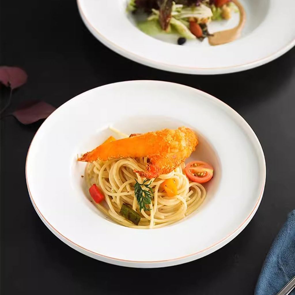 Forniture Per Feste Piatto di pasta verde chiaro con bocca poco profonda, ristorante in ceramica, spaghetti, cibo occidentale, piatto rotondo rotondo con zuppa di zucca e crema Piatti Della Festa ( Co