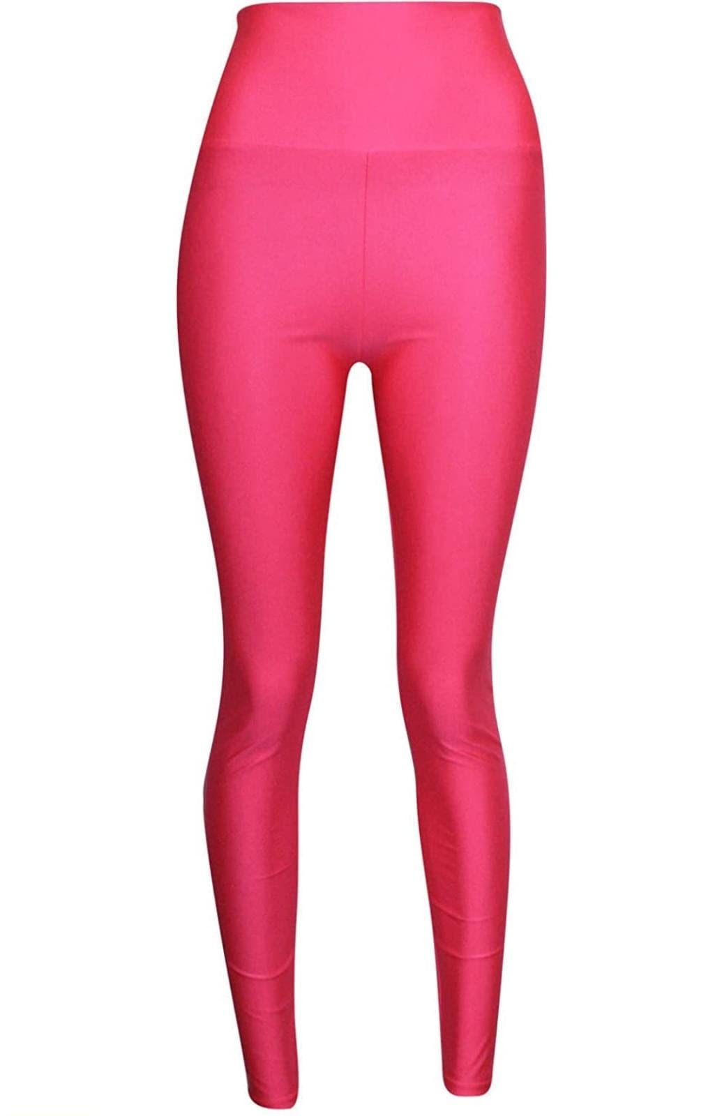 JJ CLOTHING Womens High Waist Stretchy Disco Leggings Ladies Shiny Slim Fit Wet Look Tights Pants (Pink, S/M)